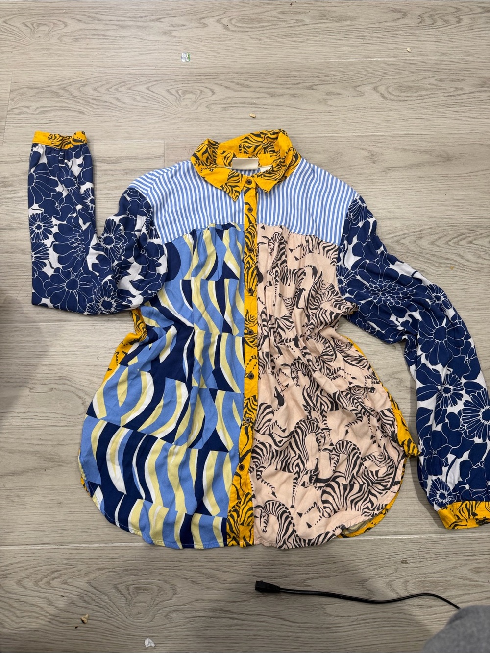 Maeve Anthropologie womens Mixed-Print Button-Up Top in Yellow & Blue